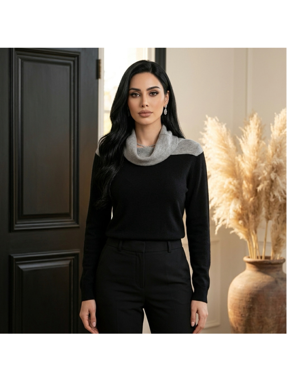 REPEAT 100% Cashmere Silver Edition Two-Tone Colorblock Cowl Neck Sweater M